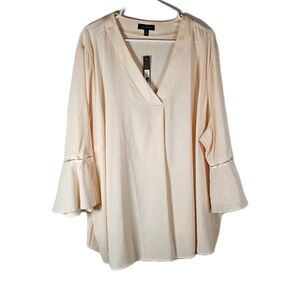 NWT The Limited Top Women Blouse 3X Lt Pink Stretch 3/4 Bell Sleeve Semi Sheer